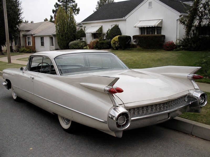 Classic car with tall tail fins